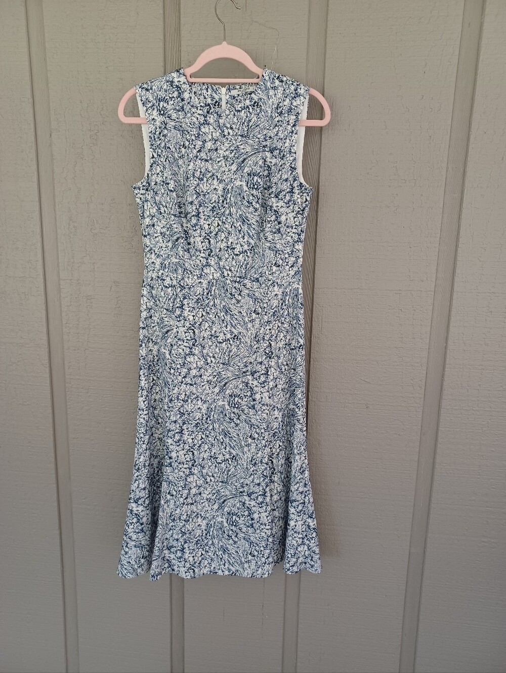 MM LaFleur Sleeveless Midi Dress Size 4 Women Office Career In Indigo Marble